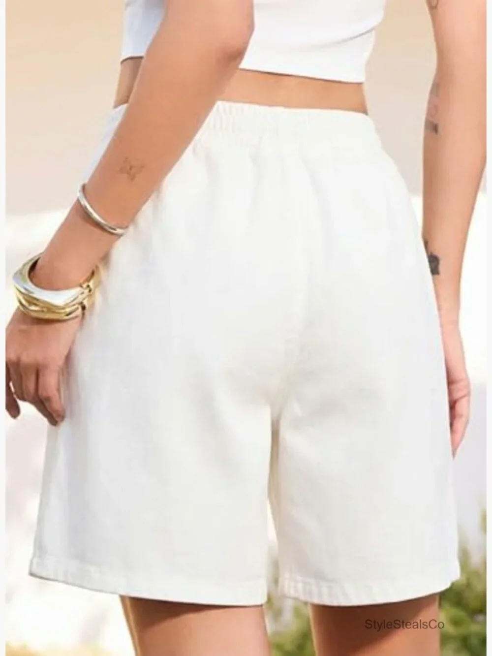 High Waisted Jean Shorts Stretchy Drawstring Elastic Waist Baggy Denim Shorts